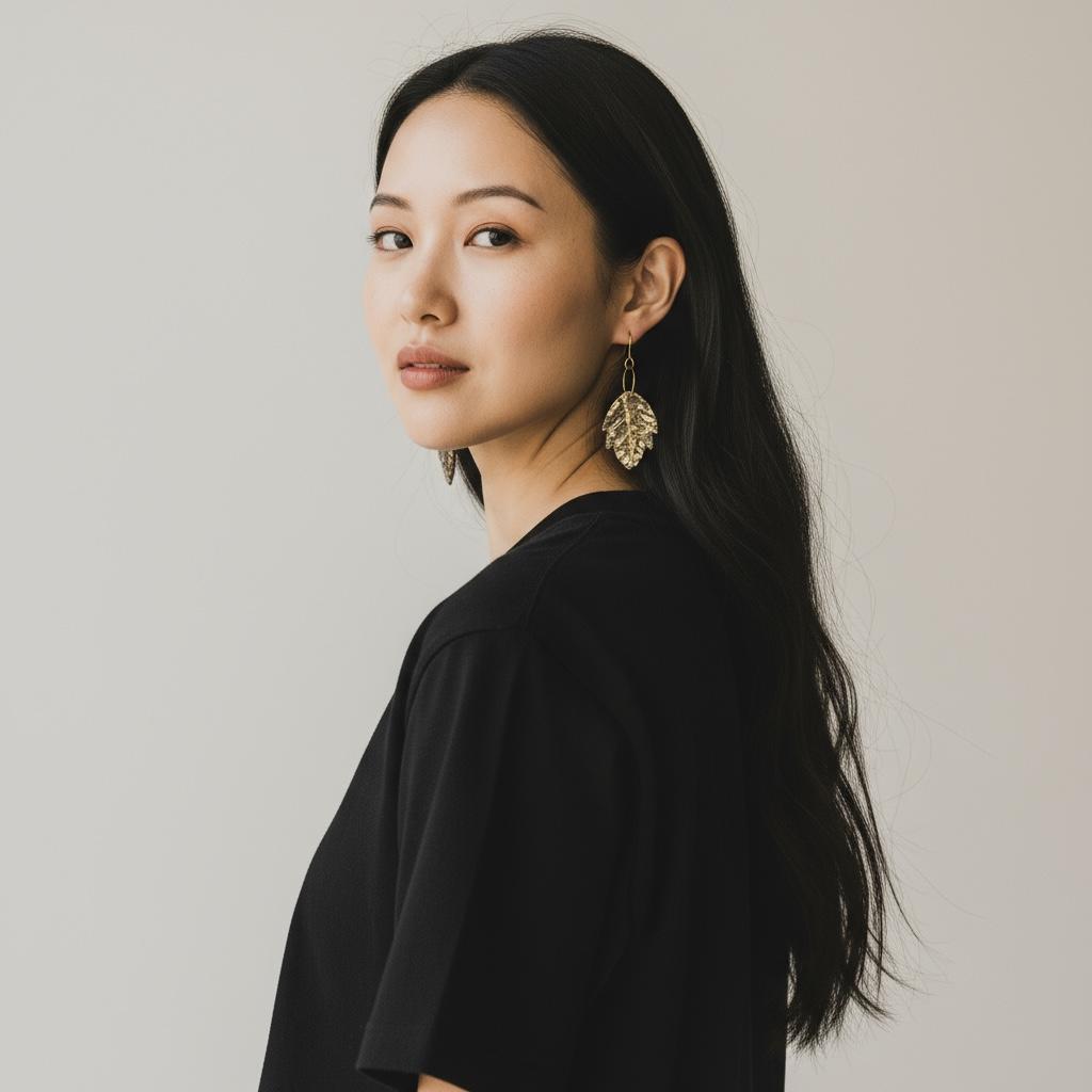 Brown & Gold Leaf Earrings | Handmade Polymer Clay Dangle Earrings | Lightweight Nature-Inspired Jewelry